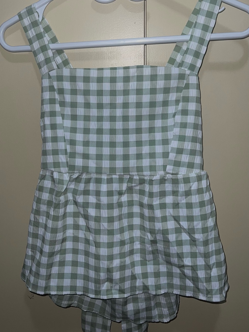 Green and White Gingham Peplum Tank Top
